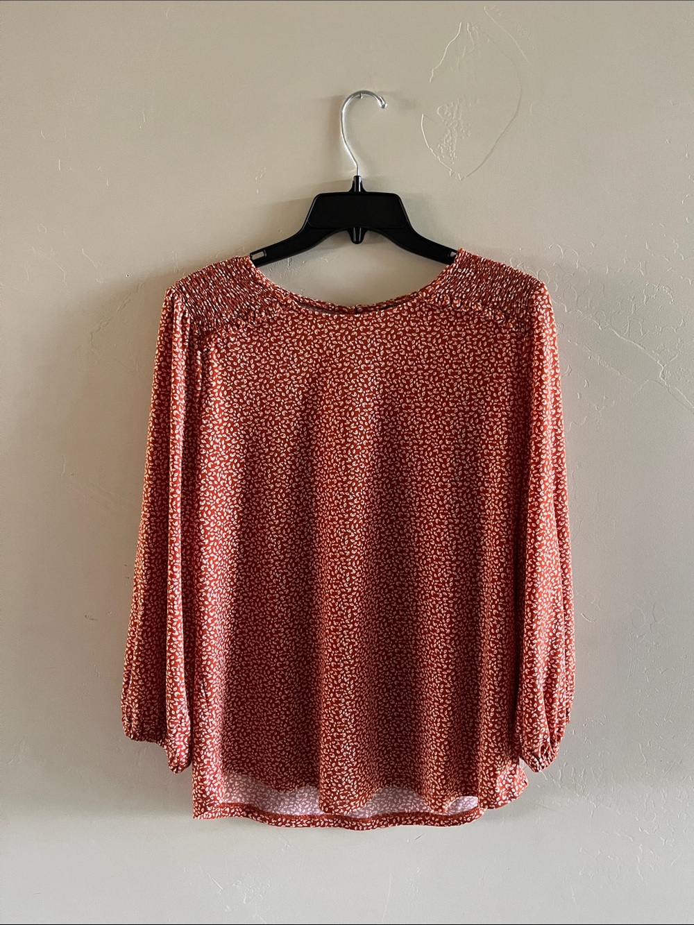 Adrianna Papell Rust Micro-Floral Long Sleeve Blouse